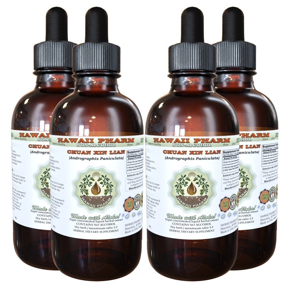 Organic Andrographis Paniculata Alcohol-Free Liquid Extract - Natural Herbal Supplement for Immune Support by Hawaii Pharm - 4x4 oz Glycerite - Perfect for Cold & Flu Season, Daily Wellness Boost