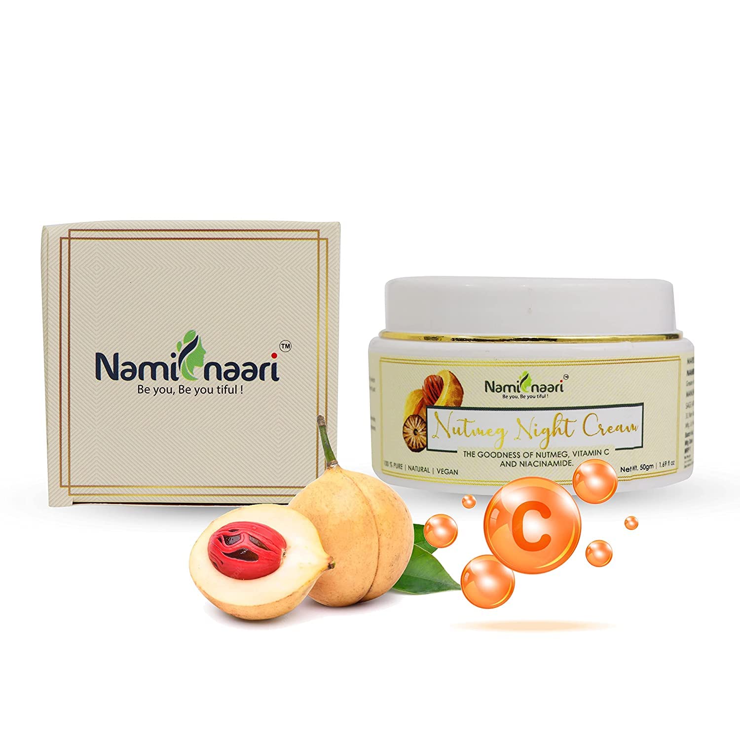 Naminaari Nutmeg Night Cream for Women - Dark Spot Remover, Anti-Aging & Hydrating Pigmentation Treatment with Saffron for Glowing Skin (50g) | Daily Moisturizer for Face Radiance & Even Skin Tone | Perfect for Nighttime Skincare Routine