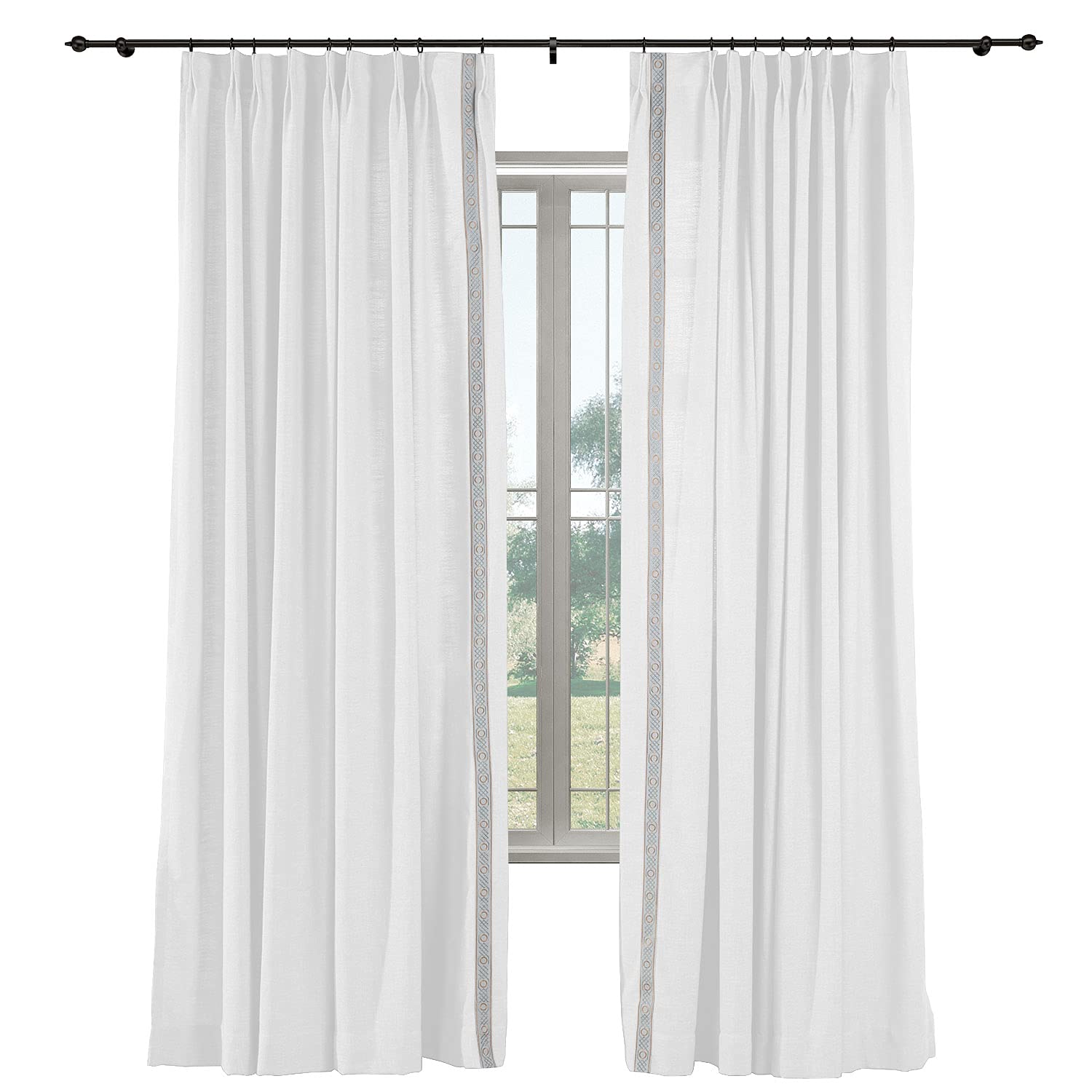 Drapifytex Linen & Polyester Pinch Pleat Curtains - 2 Panels Set (52x84 Inches) - Snow White Window Drapes for Living Room & Bedroom - Light Filtering Elegant Home Decor for Cozy Spaces