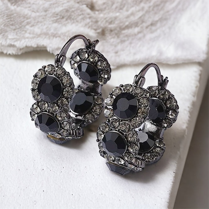 Sparkly Black Crystal Hoop Earrings for Women | 14K Gold Plated Fashion Jewelry Gift | Perfect for Parties, Weddings & Evening Events (Style A7487)