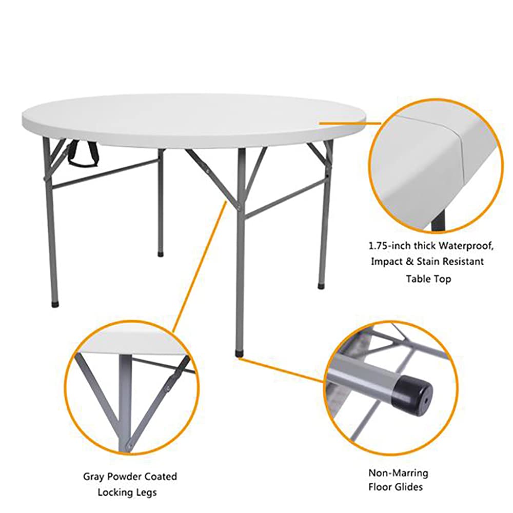 AceX 48 Inch Round Folding Table with Chairs - Heavy Duty 881.85Lb Capacity, Fold-in-Half Design with Carrying Handle & 4 Steel Feet - Perfect for Backyard, Garden, Beach, Picnic, Party, Camping & Outdoor Events