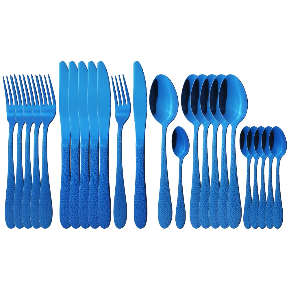24-Piece Stainless Steel Flatware Set - Dinner Knife, Fork & Teaspoon Cutlery for 6 - Durable Western Kitchen Tableware (Blue) - Perfect for Camping, Dinner Parties & Everyday Dining