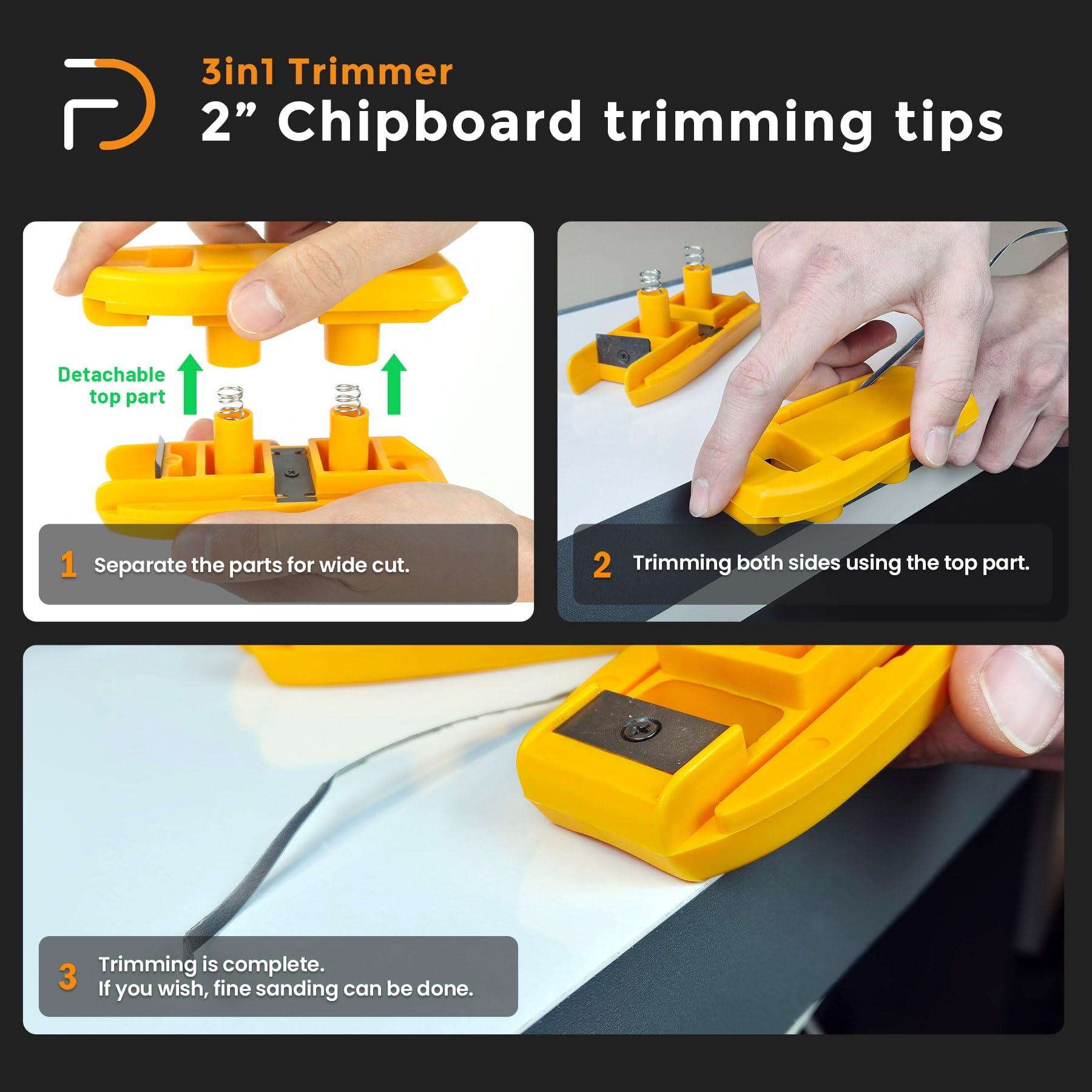 Furndiy 3-in-1 Edge Banding Trimmer with Spare Knives Set - Professional Edgebanding Cutter & Melamine Trimmer for Woodworking - Double Edge Trimming Tool for DIY Projects & Furniture Making - Made in USA - Perfect for Home Renovation & Cabinet Repair