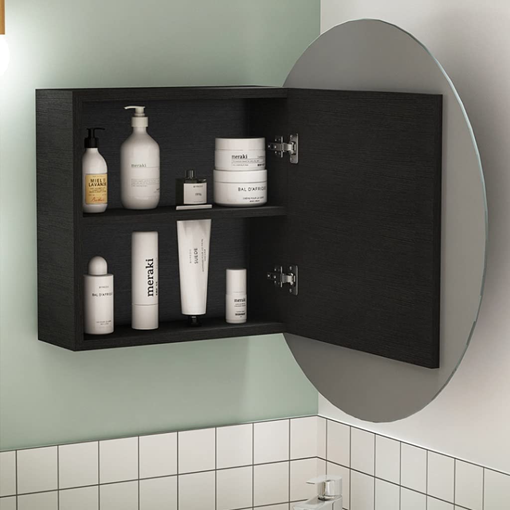 Wall-Mounted Round Bathroom Storage Cabinet with Mirror - Space Saving Vanity Organizer for Makeup & Cosmetics - Perfect for Bedroom, Bathroom & Dressing Room Decor