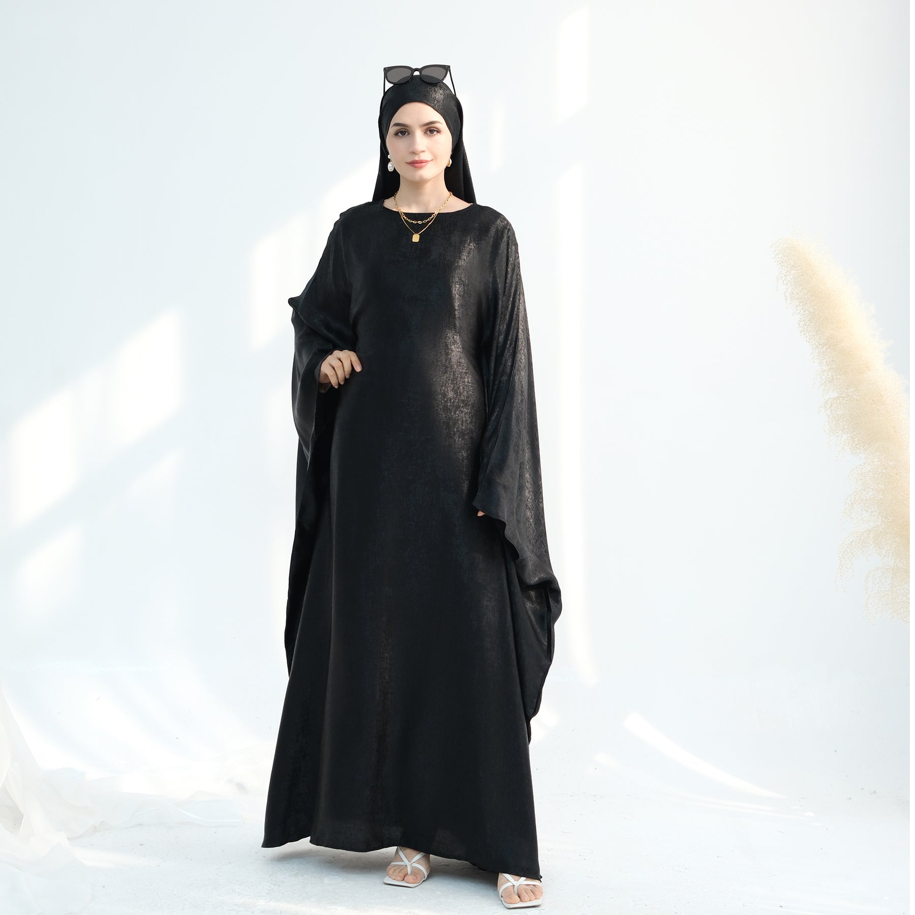 Linora Shimmer Butterfly Abaya - Elegant Black Islamic Dress for Women | Perfect for Prayer, Eid, Wedding & Special Occasions