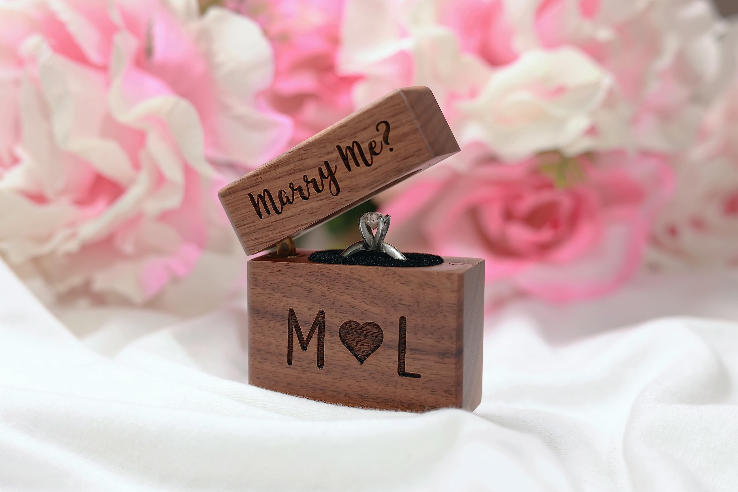 Engraved Slim Wooden Proposal Ring Box for Engagement Wedding - Personalized Ring Bearer Gift Box - Anniversary Birthday Present for Couples - Perfect for Wedding Ceremonies, Proposals & Romantic Surprises