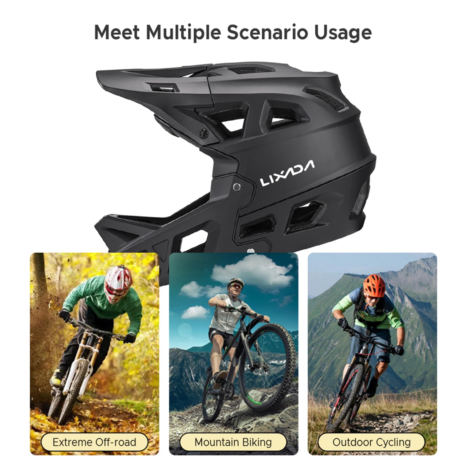 Lixada Full Face Mountain Bike Helmet for Adults - Lightweight MTB Helmet with Removable Pads & Visor - Comfortable Downhill Cycling Helmet for Men & Women - Perfect for Trail Riding, Enduro Racing and Mountain Biking Adventures