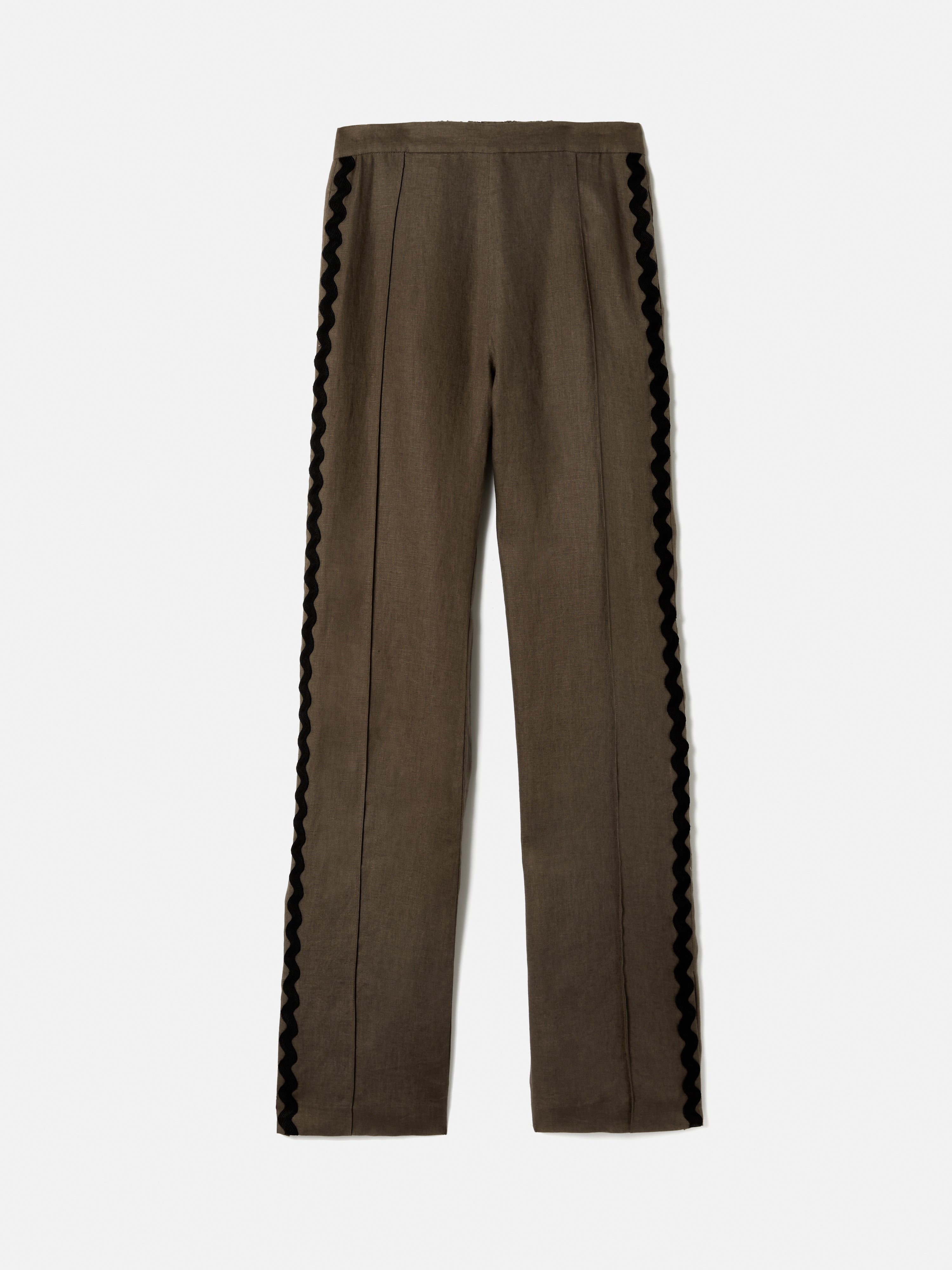 Linen Ric Rac Pants for Women - Khaki High Waisted Wide Leg Trousers | Comfortable Summer Casual Pants for Office, Travel & Everyday Wear