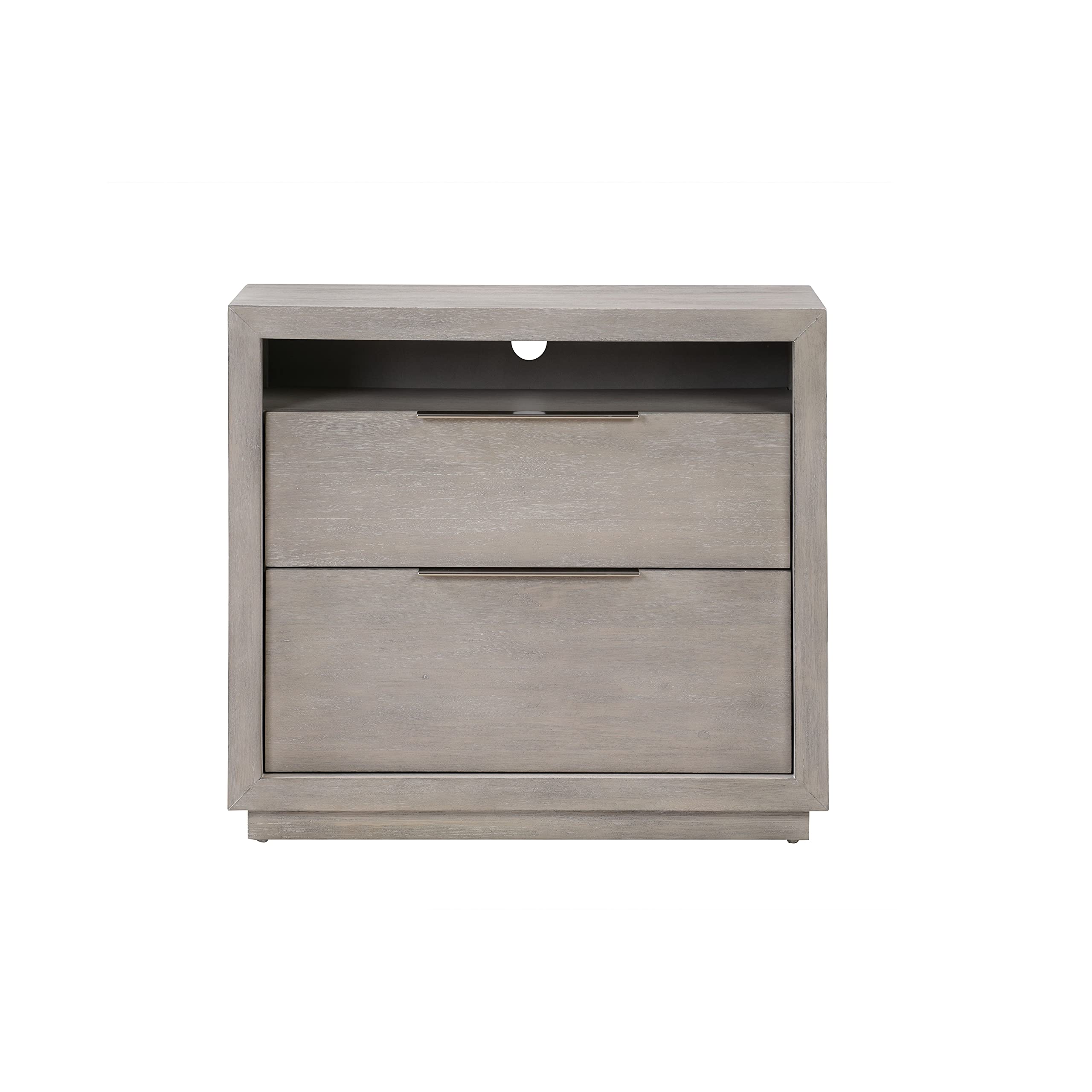 Modus Furniture Solid Wood Nightstand with 2 Drawers - Oxford Style in Mineral Finish | Perfect for Bedroom Storage, Living Room Decor & Small Space Organization