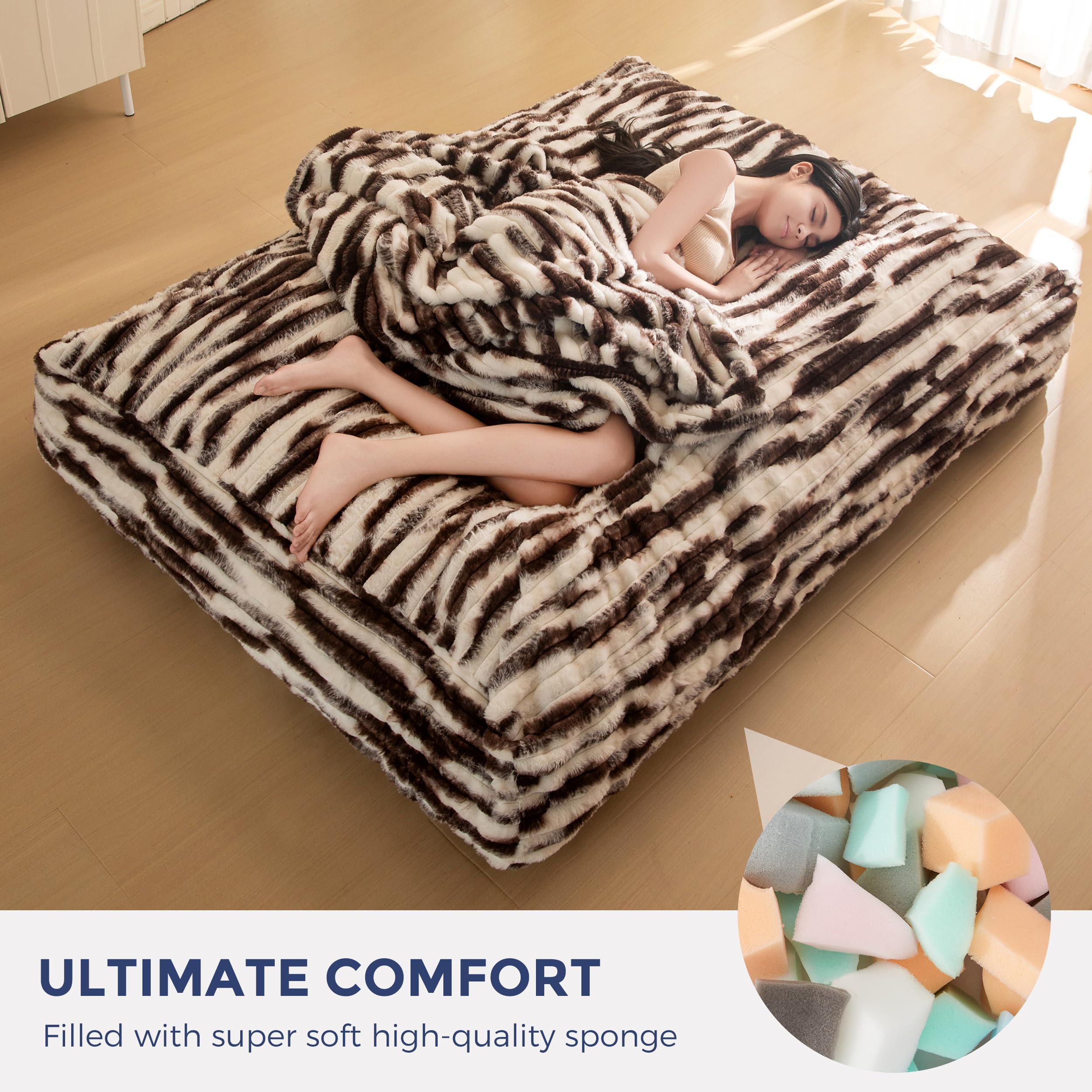 MAXYOYO Giant Bean Bag Bed for Adults - Convertible Bean Bag Chair to Floor Mattress with Removable Washable Cover, Coffee Brown - Perfect for Living Room Lounging, Bedroom Relaxation & Guest Sleeping