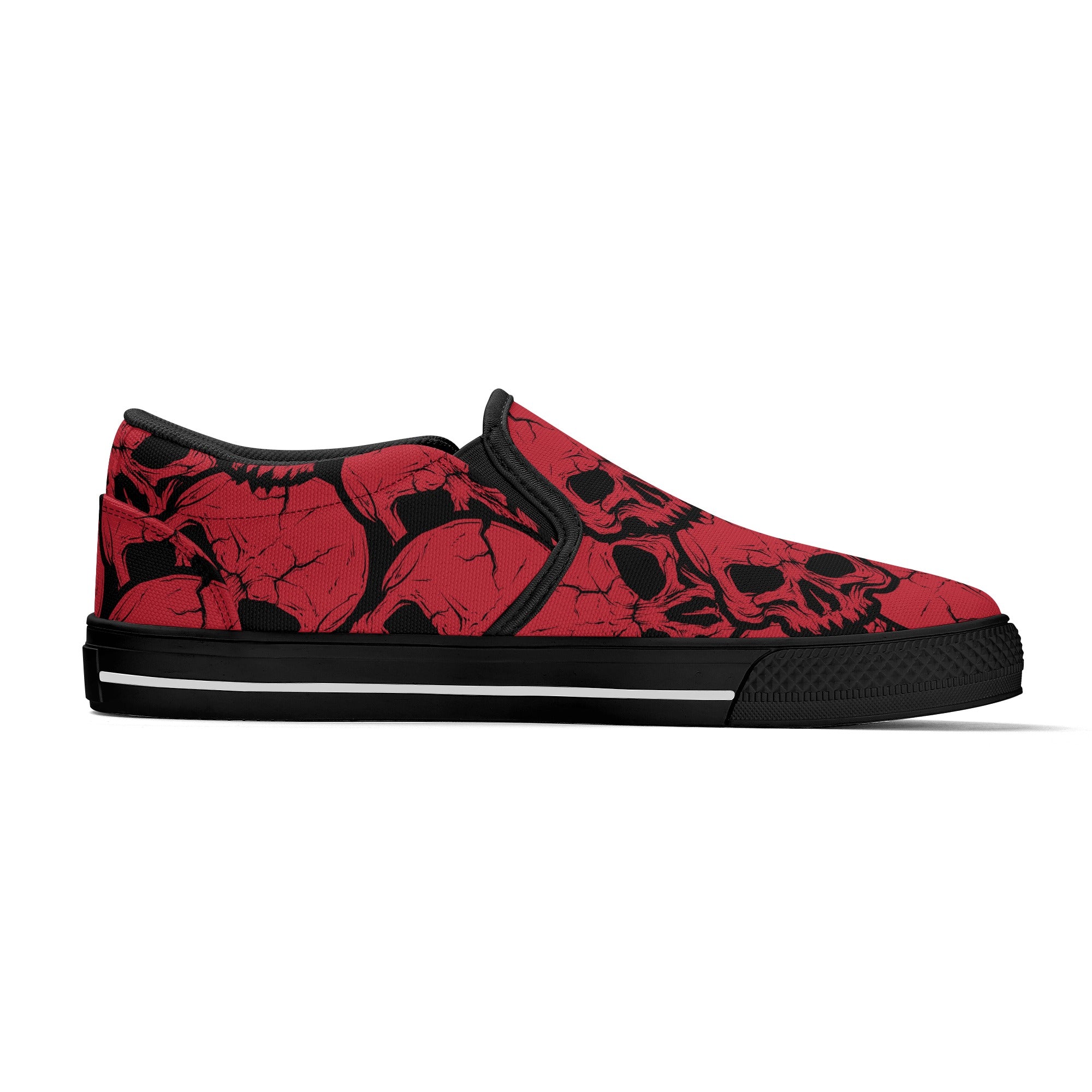 Gothic Red Skull Print Slip-On Shoes for Men & Women | Comfortable Casual Sneakers for Halloween, Cosplay, and Alternative Fashion