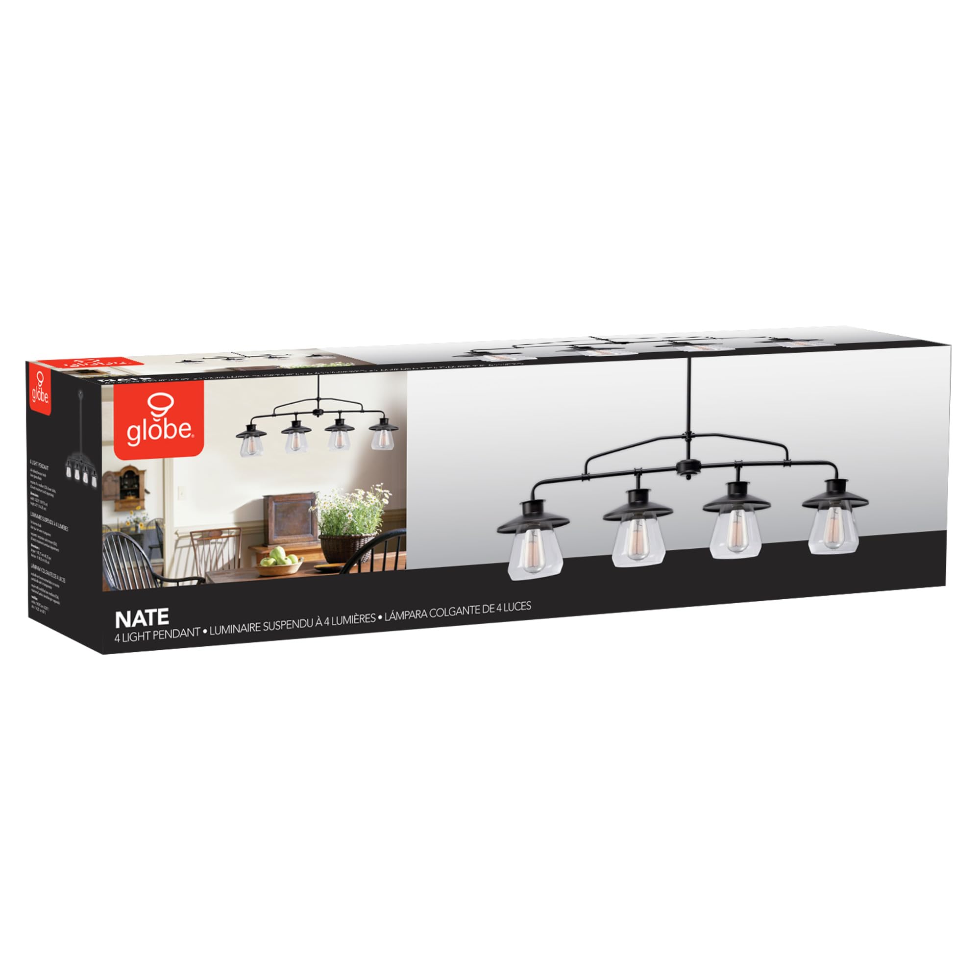 Globe Electric 65382 4-Light Adjustable Pendant Light Fixture - Oil Rubbed Bronze with Clear Glass Shades, E26 Base Socket - Perfect for Kitchen Island Lighting, Dining Room, or Home Décor - Bulb Not Included