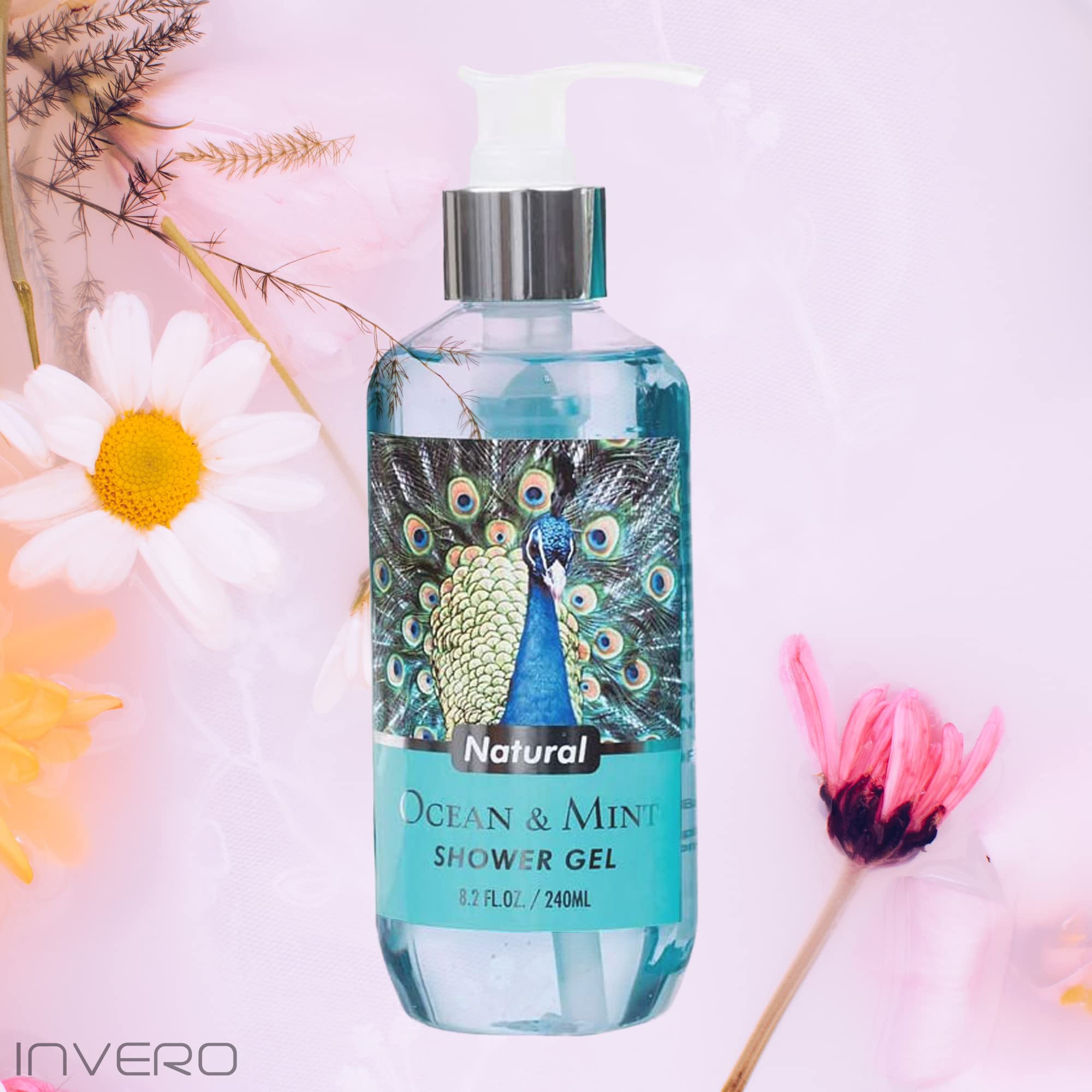 5-Piece Ocean Mint Peacock Gift Set for Body & Bath - Includes Body Lotion, Shower Gel, Bubble Bath, Body Scrub & Bath Puff | Spa Day, Relaxation, Self-Care & Luxury Gift Idea