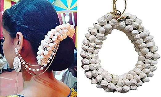 APOEM White Artificial Flower Hair Gajra - Bridal Bun Juda Hair Accessory for Weddings & Parties (Pack of 1) | Perfect for Indian Bridal Hairstyles, Festival Celebrations & Traditional Events