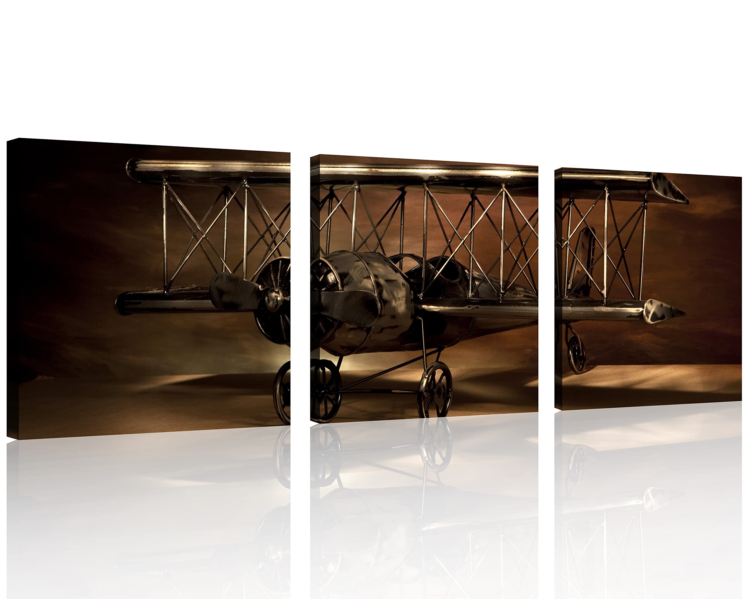 Vintage Airplane Canvas Wall Art Set - 3 Piece Stretched & Framed Aircraft Decor (12