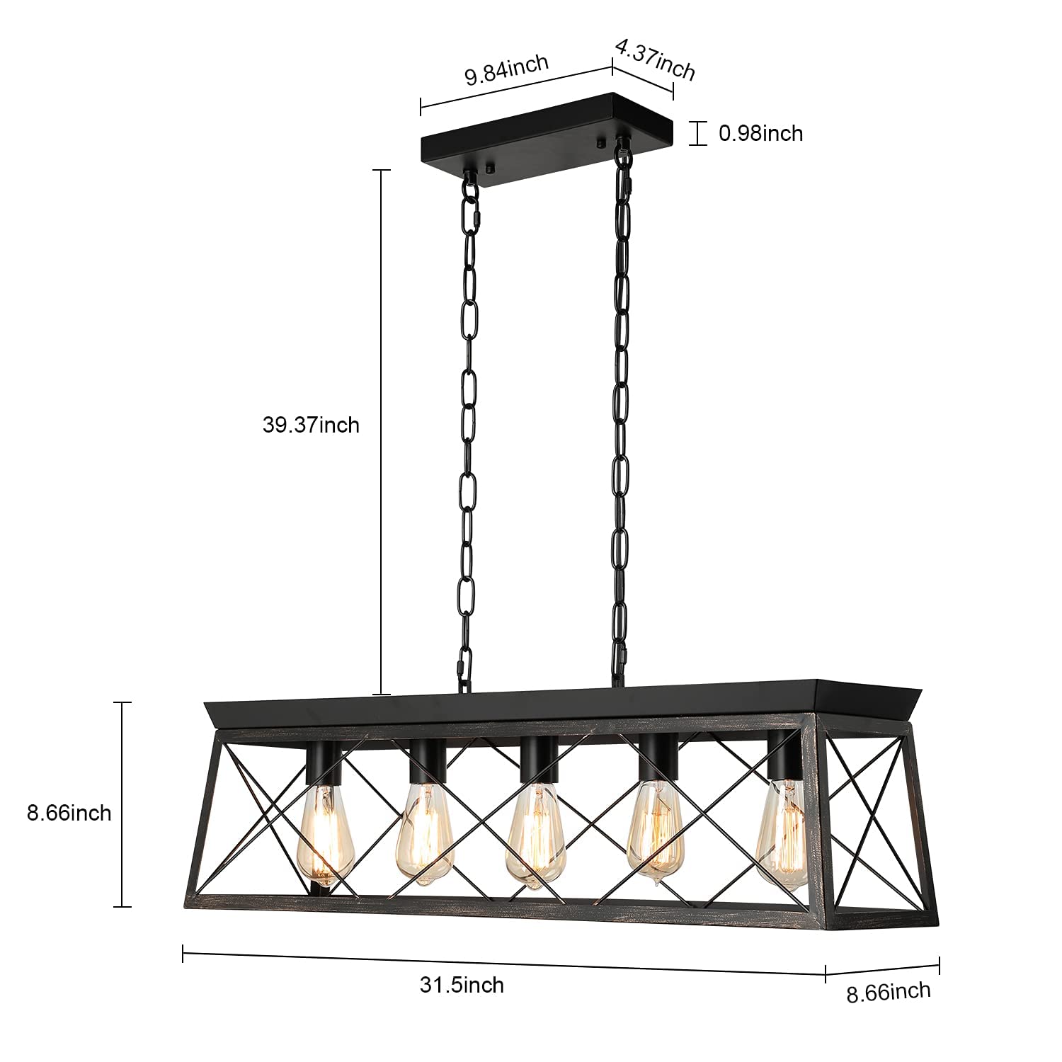 5-Light Black & Gold Industrial Chandelier - Modern Hanging Pendant Light for Kitchen Island & Dining Room | Farmhouse & Contemporary Home Decor | Perfect for Kitchen Lighting, Breakfast Nook & Dining Area