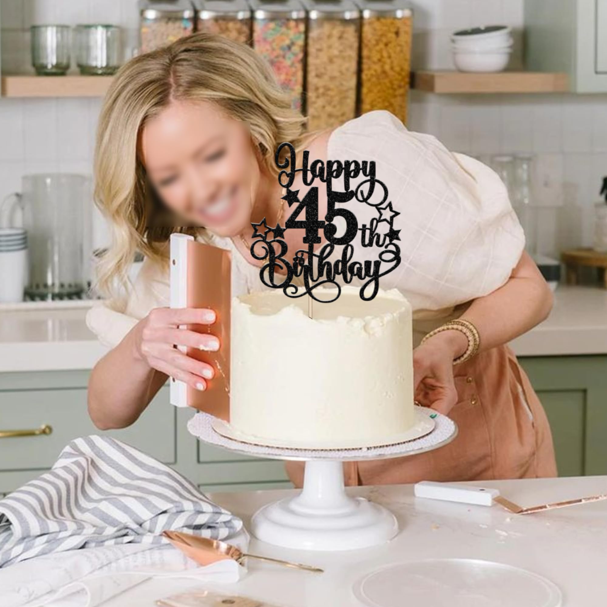 1 PCS Happy 45th Birthday Cake Topper - Glitter 'Cheers to 45 Years' Cake Decoration for 45th Birthday Party Supplies (Black) | Perfect for Anniversary Celebrations, Milestone Parties & Festive Decor