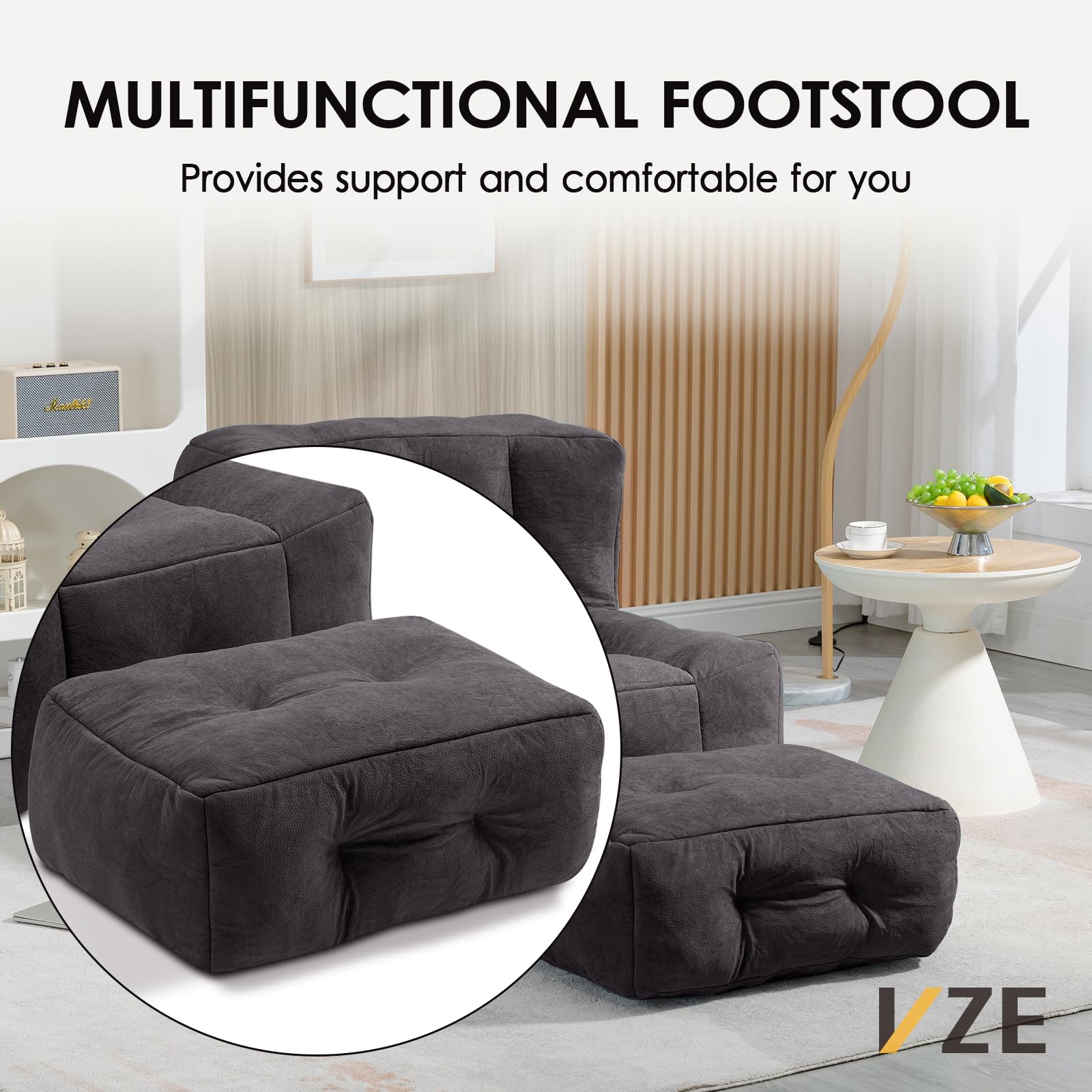 VZE Memory Foam Bean Bag Chair with Filler Included - Soft Black Lounger for Adults & Teens - Small Beanbag Cover for Classroom, Dorm Room, Living Room & Casual Relaxation - Comfortable Seating for Reading, Gaming & Movie Nights