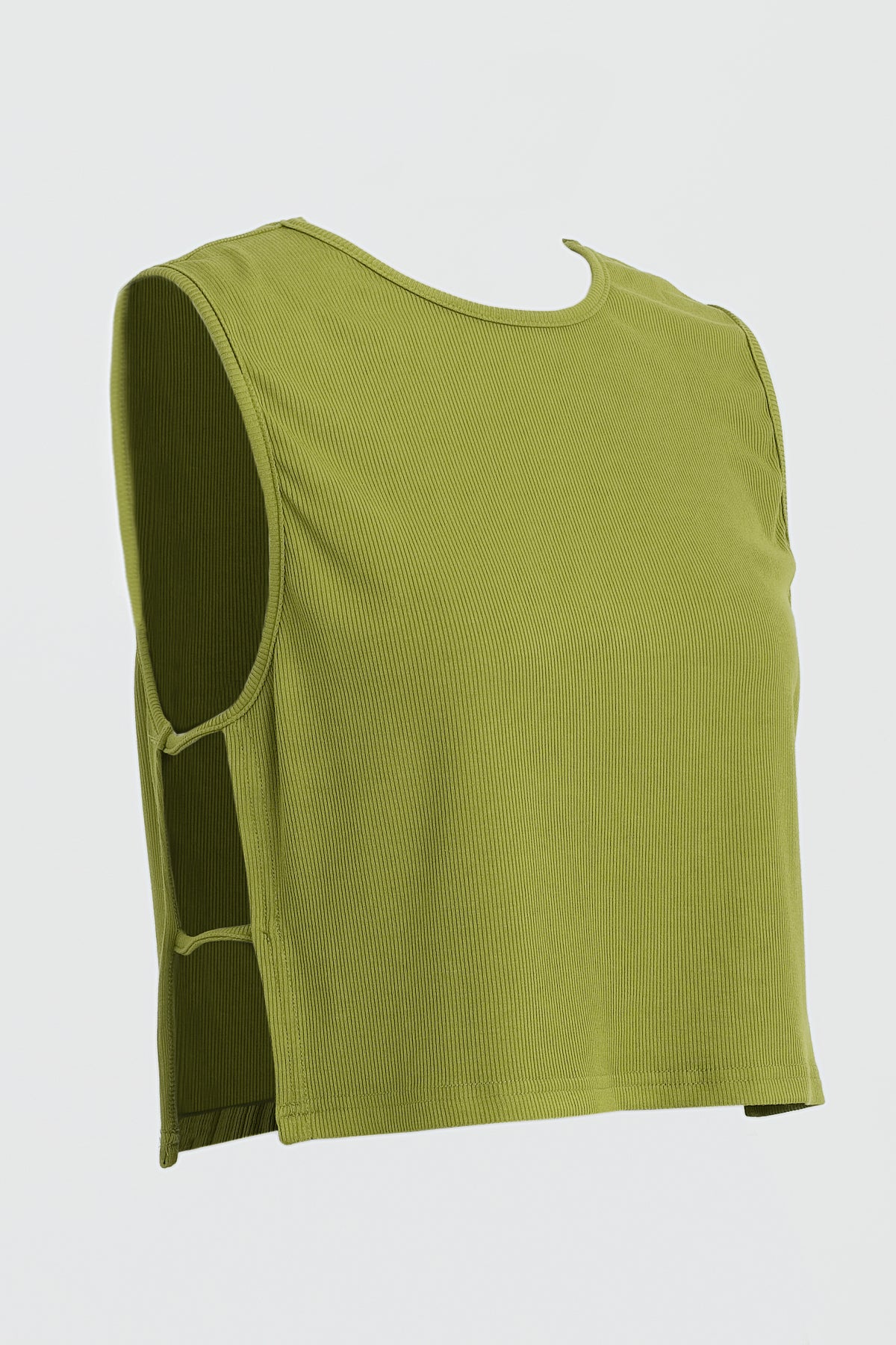 Simi Side Strap Tank Top for Women - Soft Moss Green Ribbed Knit Sleeveless Shirt | Casual Summer Outfit, Beachwear, Layering Essential