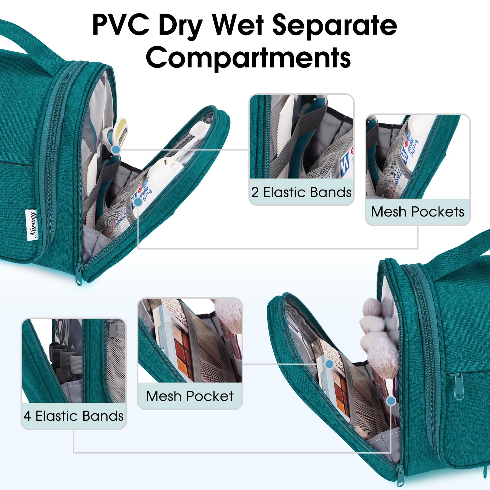 Narwey Hanging Travel Toiletry Bag for Women - Waterproof Makeup Organizer with Multiple Pockets for Cosmetics, Skincare & Essentials - Perfect for Vacation, Gym, Camping & Business Trips