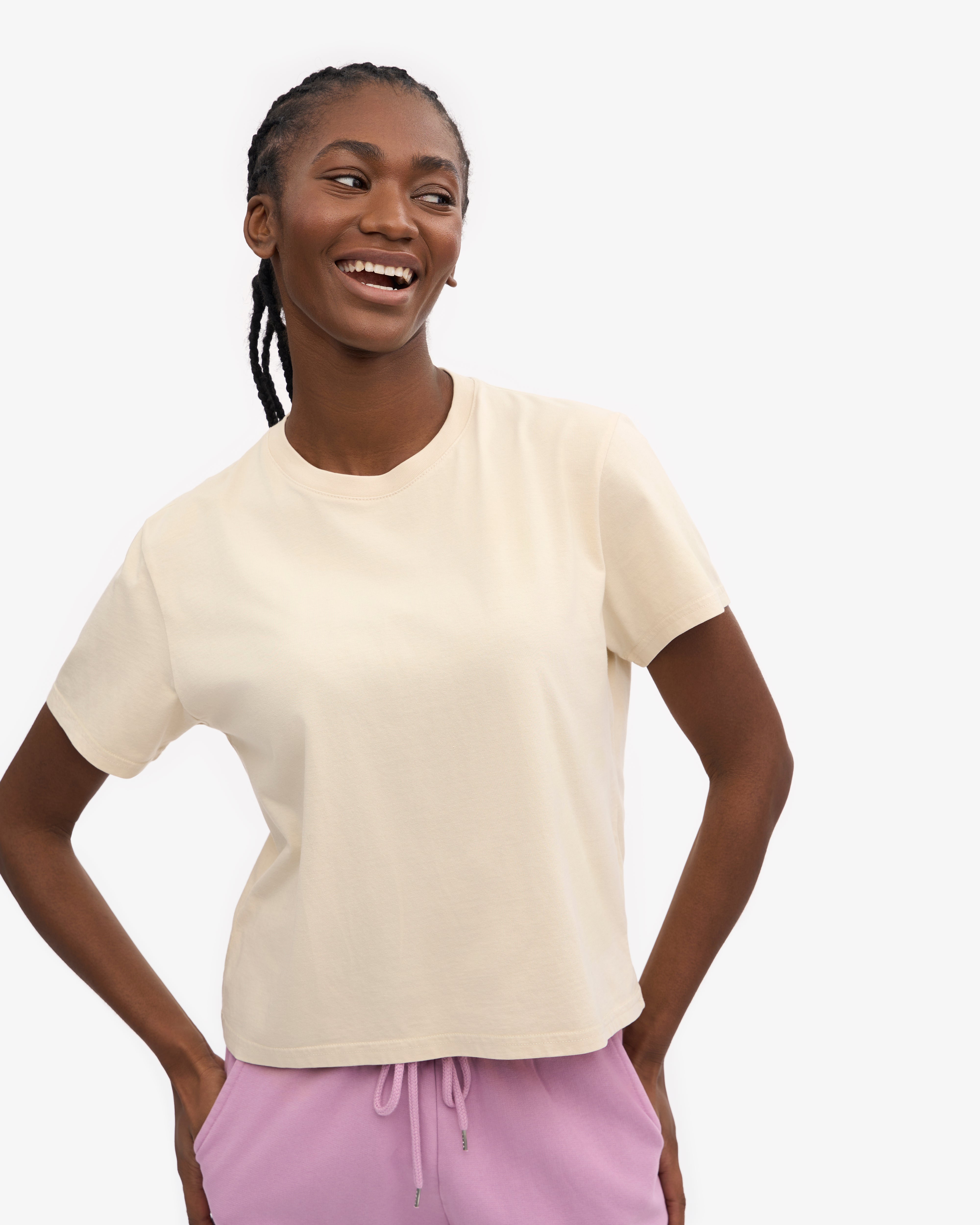 Organic Boxy Crop Tee - Soft Cotton Women's T-Shirt in Ivory White | Casual Streetwear & Summer Outfit Essential