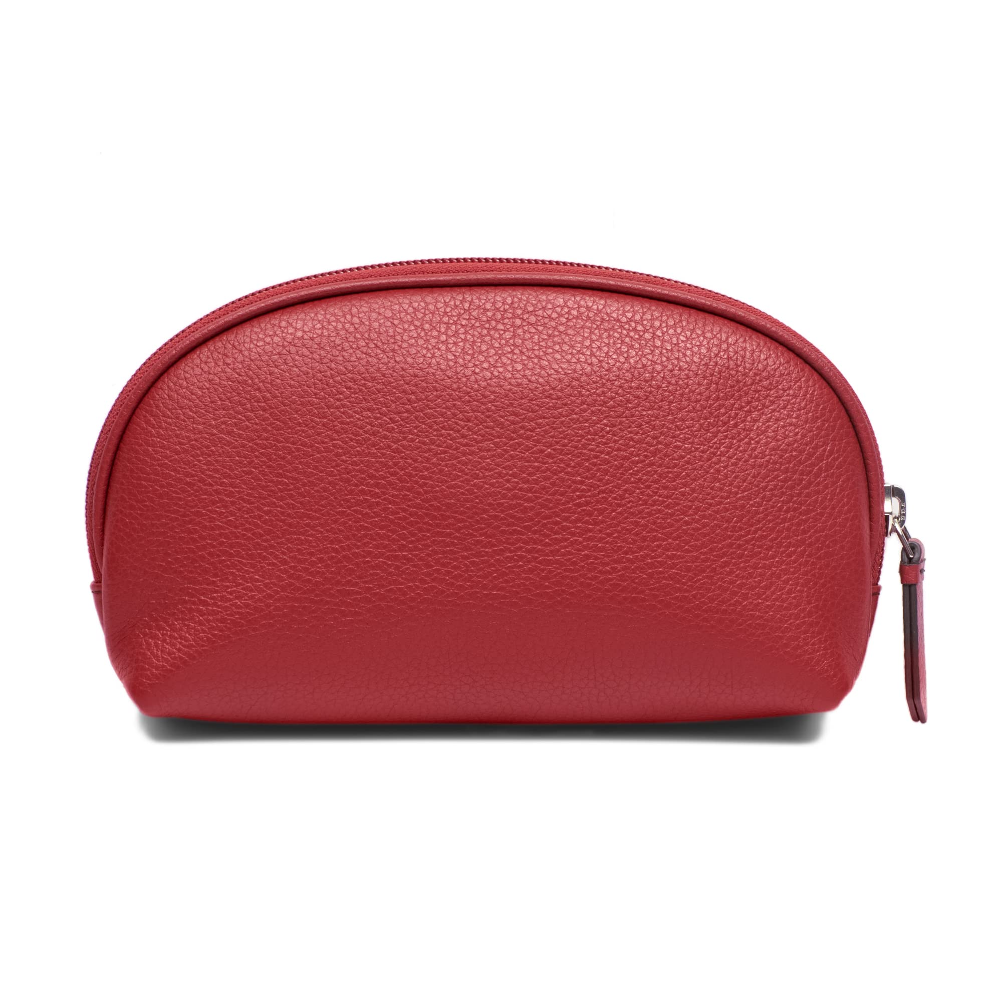 MAI SOLI Large Dome Women's Leather Cosmetic Bag | Makeup Organizer for Brushes, Toiletries & Travel Essentials | Portable Medicine Pouch | Perfect for Daily Use, Vacation & Gift Giving - Red