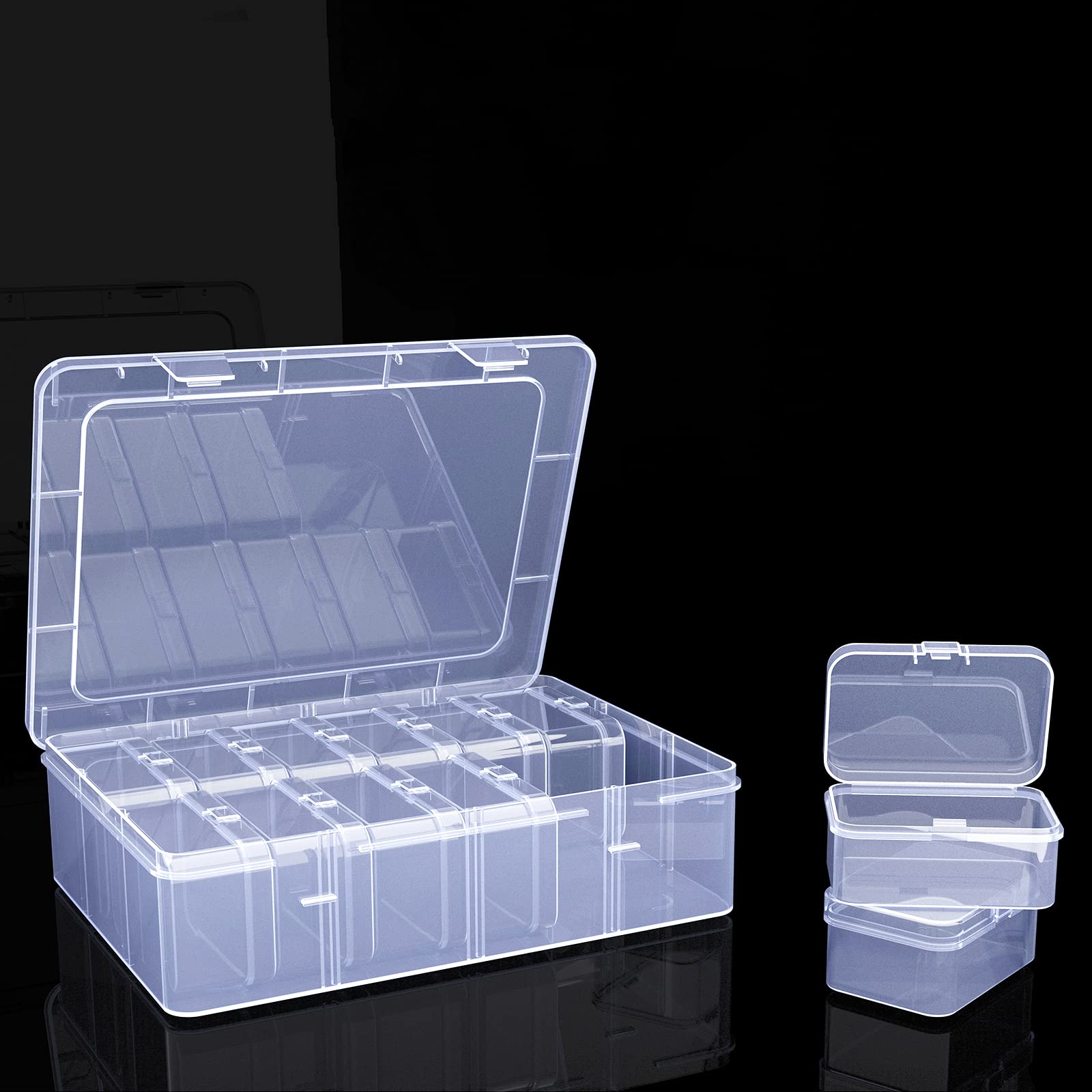13-Piece Clear Large Plastic Bead Organizer Set with Hinged Lids - Transparent Storage Containers & Mini Cases for Jewelry Making, Craft Supplies, Hardware, Nails (Rectangle) - Perfect for DIY Projects, Beading, and Small Parts Organization