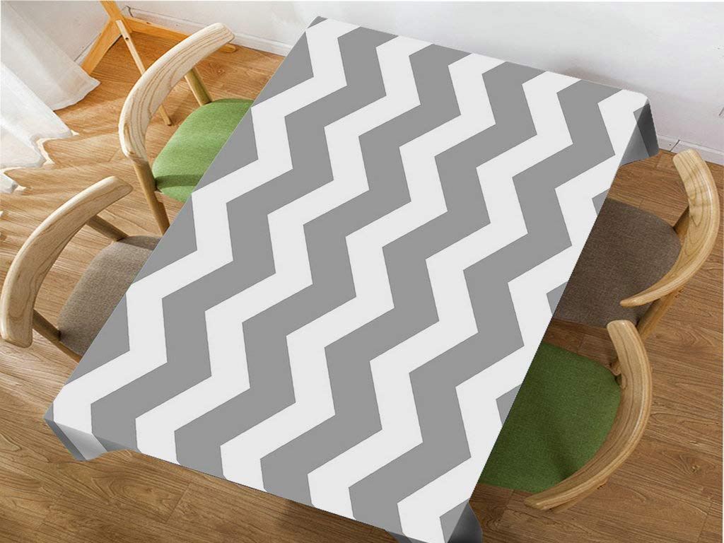 Gray and White Chevron Pattern Rectangle Tablecloth - 60x90 Inch Washable Dining Table Cover for Indoor/Outdoor Use - Perfect for Parties, BBQs, Picnics & Coffee Tables