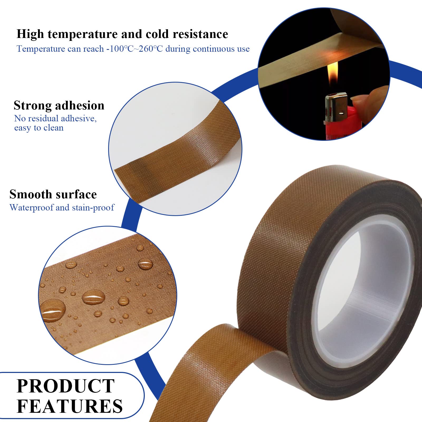 High Temperature PTFE Coated Fiberglass Tape - 0.18mm Thick Teflon Adhesive Fabric Strips (0.7in x 32.8Ft) for Weston Vacuum Sealer Machines | Heat Resistant, Insulation, Sealing & Gasket Applications