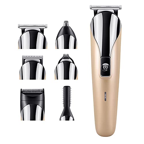 Professional Hair Clippers for Men - 6-in-1 Rechargeable Hair Trimmer Set with Multiple Attachments, Cordless Hair Clipper & Beard Trimmer for Home Barbering & Personal Grooming (Black) - Perfect for DIY Haircuts, Beard Styling & Full Body Grooming at Home