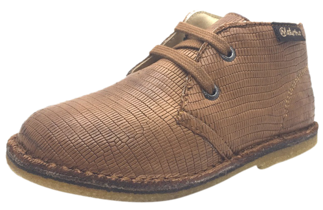 Naturino Boys' 9152 Tan Alligator Print Leather Lace-Up Ankle Boots - Stylish & Comfortable Kids' Shoes for School, Outdoor Play & Special Occasions