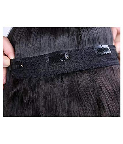MoonEyes 24 Inch Natural Black Curly/Wavy Synthetic Hair Extensions for Women - Heat Resistant Clip-in Hair Piece (5 Clips) for Length & Volume - Perfect for Daily Wear, Parties & Special Occasions