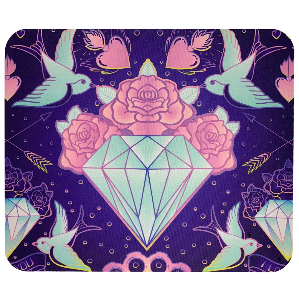 Ergonomic Computer Mouse Pad with Non-Slip Base - Tattoo Inspired Swallows & Sacred Hearts Design - Perfect for Gaming, Office & Home Workspace Accessories