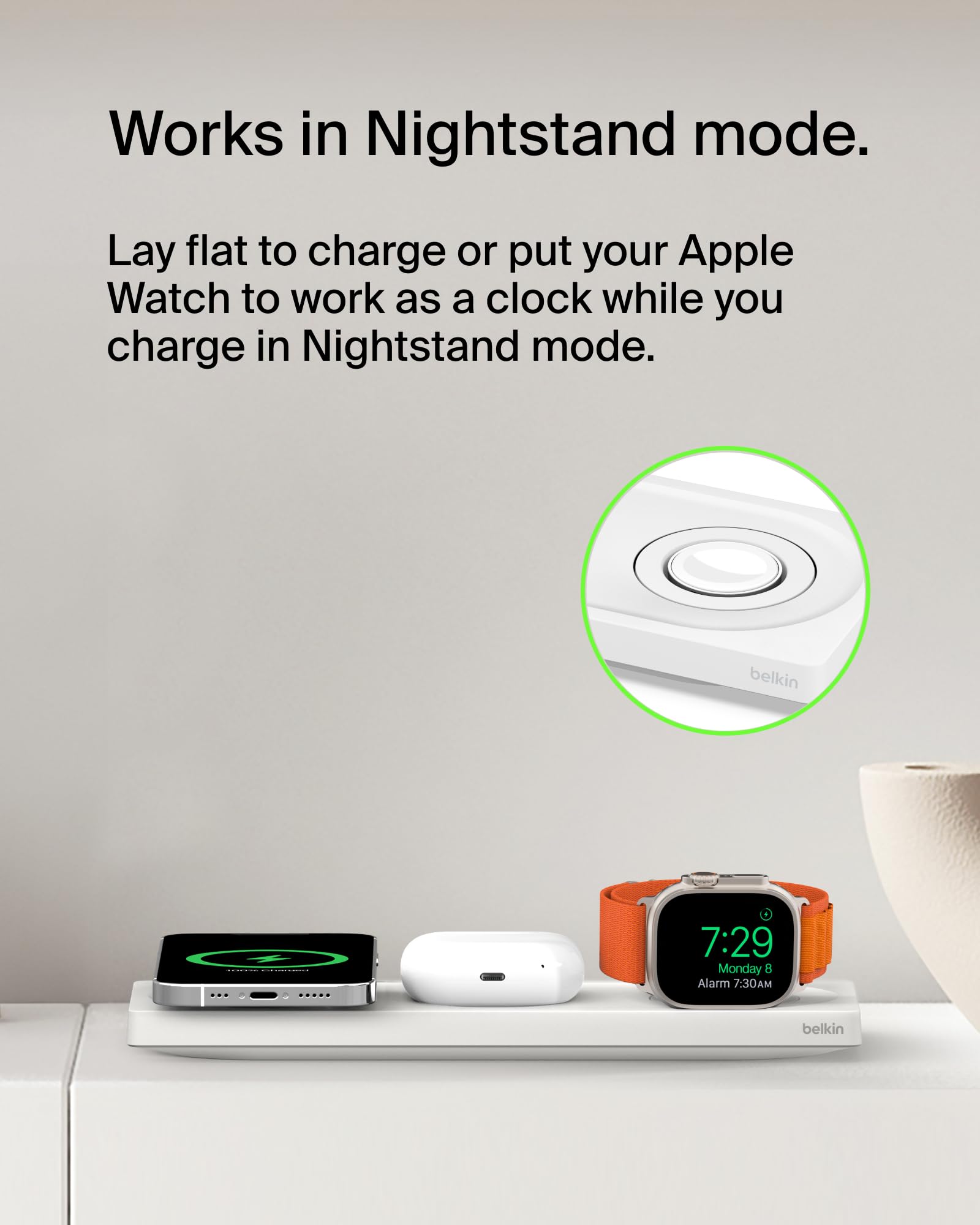 Belkin MagSafe 3-in-1 Wireless Charging Station - Fast Charger for iPhone 14/13/12, Apple Watch & AirPods - Compact Magsafe Charging Pad for Home, Office & Travel - White