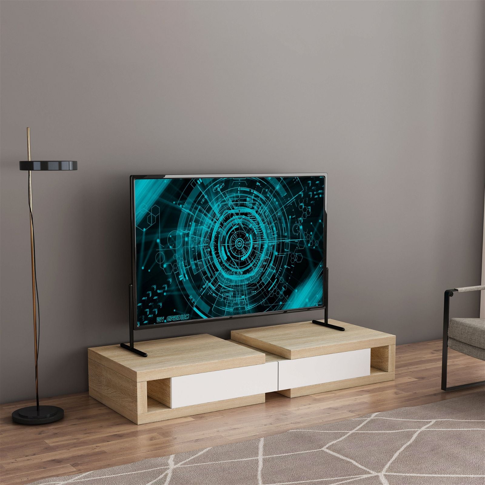 Tauris™ 250cm Light Oak Split Expandable TV Stand - Modern Media Console for Living Room, Bedroom & Home Theater
