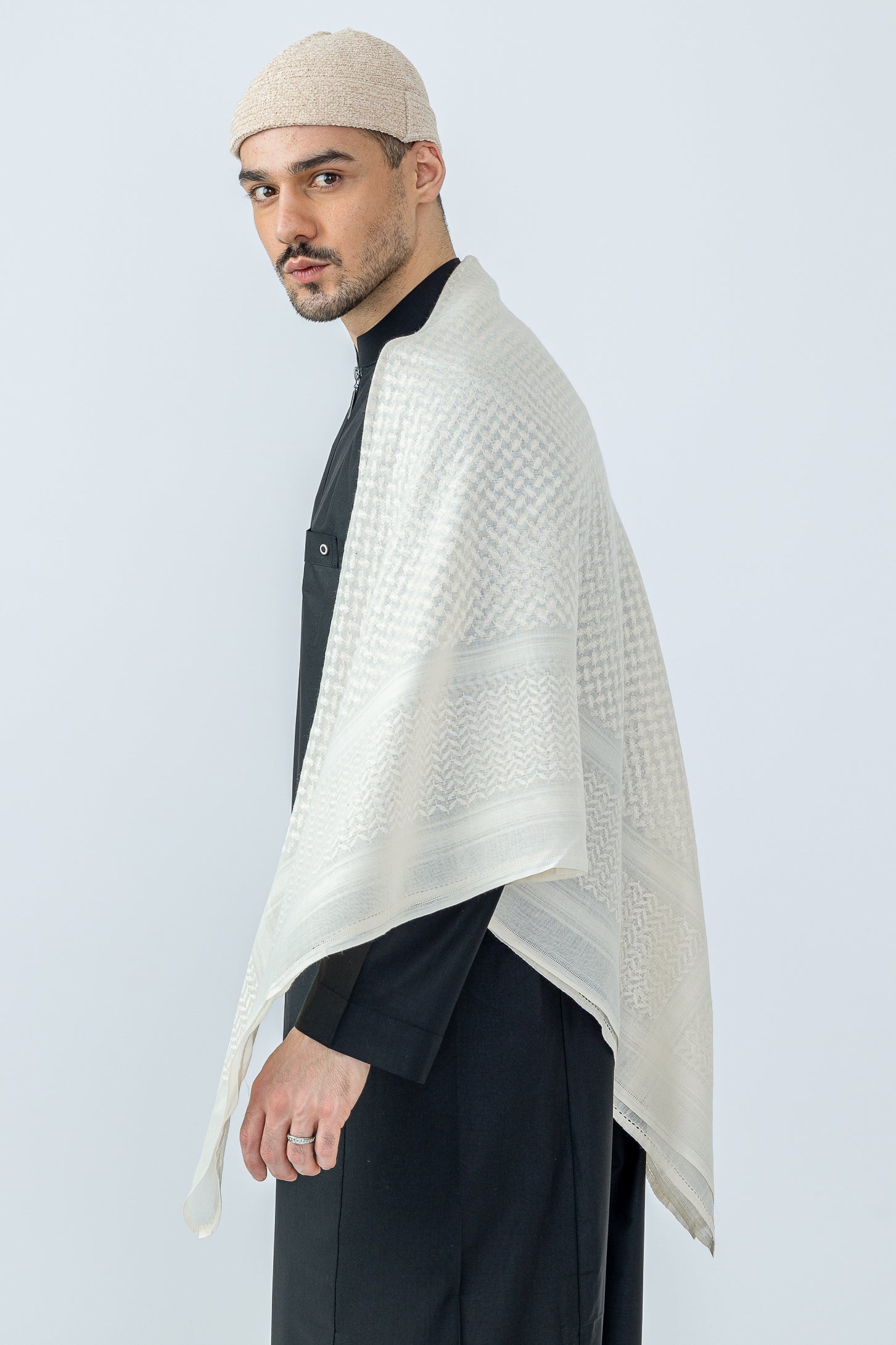 Authentic Arab Cream Shemagh Scarf - Soft Cotton Keffiyeh for Men & Women - Perfect for Desert Travel, Outdoor Adventures & Cultural Events