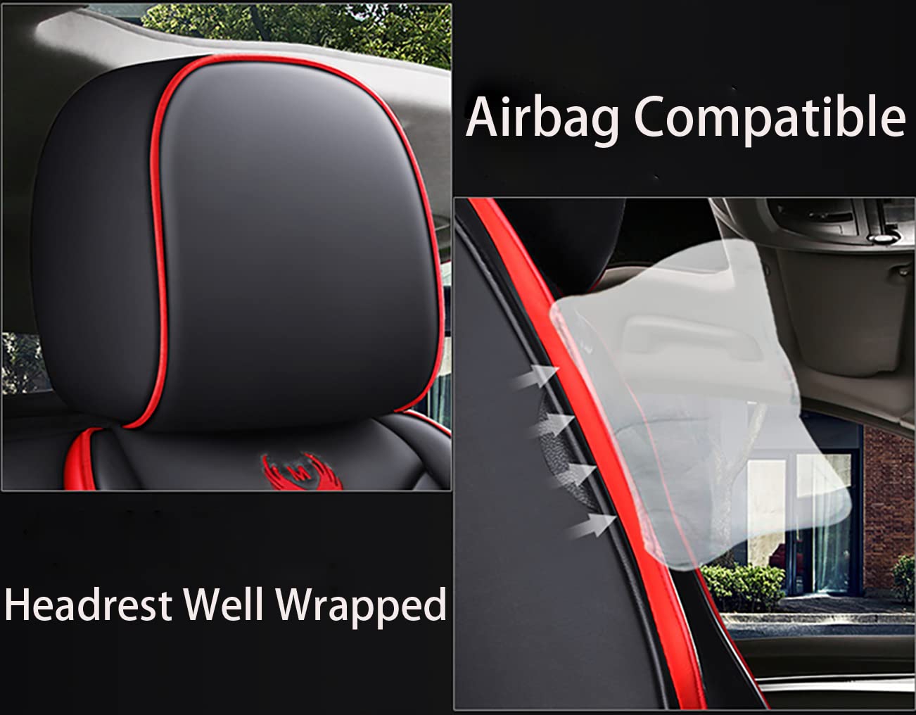 Premium Universal 5-Seater Car Seat Covers - Synthetic Leather, Airbag Compatible for Sedans, SUVs, Trucks & Pickups (Black-Red) | Durable Protection & Comfort for Daily Commute, Road Trips & Family Travel