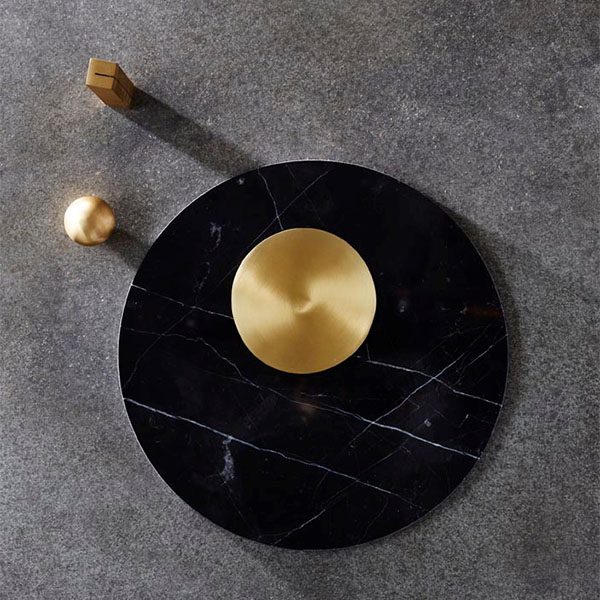 BEHR & CO Brass Geo Circle Coasters Set of 4 - Elegant Drink Coasters for Coffee Table, Bar, and Home Decor