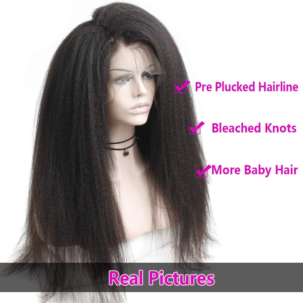 13x6 Kinky Straight Human Hair Wig for Women - 180% Density HD Transparent Lace Front Wig with Pre Plucked Baby Hair & Natural Hairline | Brazilian Virgin Human Hair | 22 Inch | Perfect for Daily Wear, Cosplay & Special Occasions