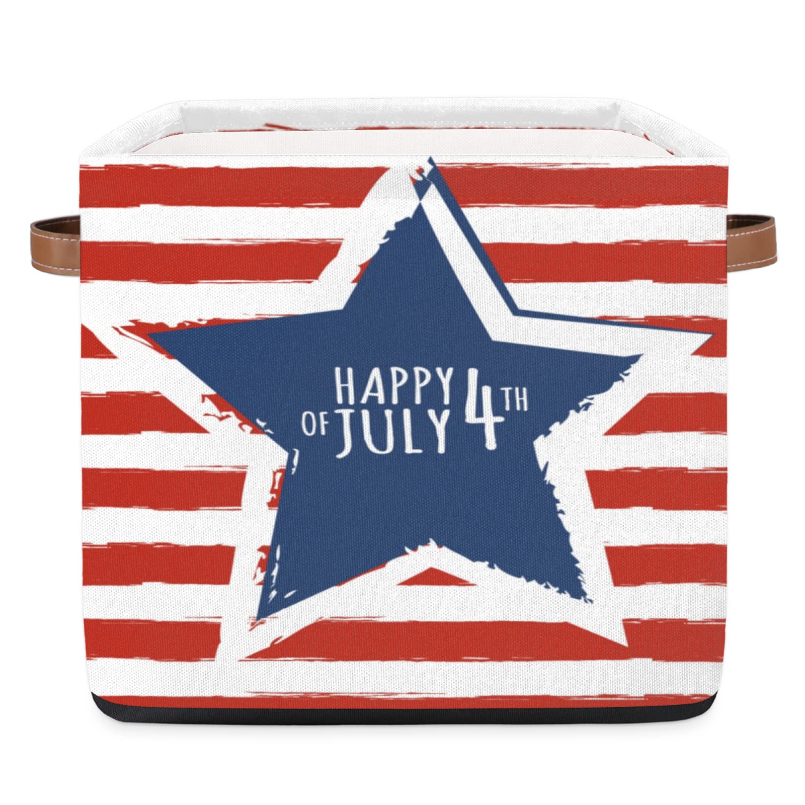 4th of July Stripe Fabric Storage Cubes - Collapsible Storage Bins & Organizing Baskets with Handles (13x13x13 Inch) - Perfect for Shelves, Closet, Toy Storage & Nursery Organization | Great for Home, Office & Kids Room Decor