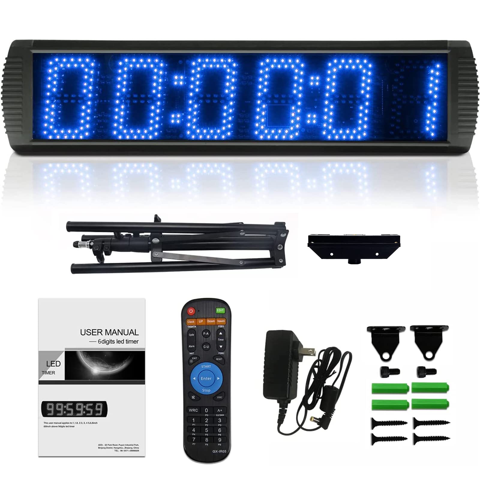 GANXIN 5 Inch LED Race Timer with Tripod - Marathon Countdown Clock, Gym Stopwatch with Wireless Remote & APP Control, 5-Level Brightness Adjustment (Blue) - Perfect for Running Events, Track Meets & Fitness Training