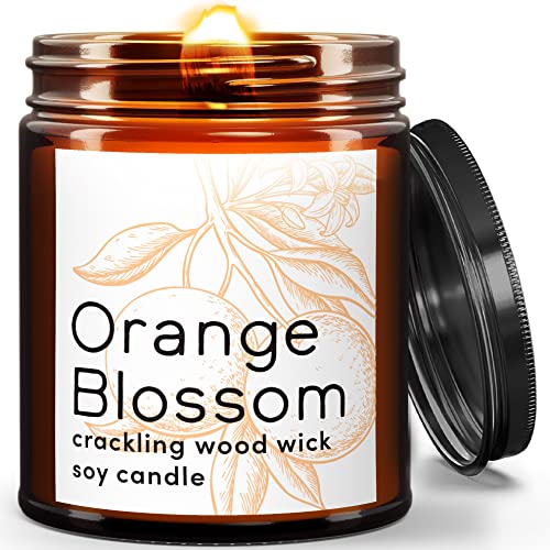 Orange Blossom Citrus Scented Soy Candle - 9oz Natural Non-Toxic Wood Wicked Candle for Home, Kitchen & Aromatherapy | Perfect Gift for Women, Relaxation & Mood Enhancement