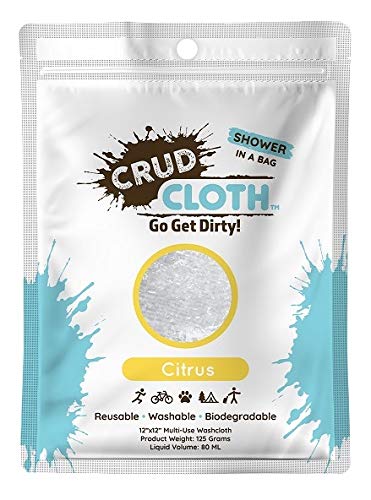 Crud Cloth Shower In A Bag (4-Pack) - Citrus Scented Biodegradable No-Rinse Bath Wipes for Adults | Camping, Hiking, Travel & Emergency Preparedness | Pre-Soaped Disposable Washcloths for Outdoor Adventures & On-The-Go Hygiene