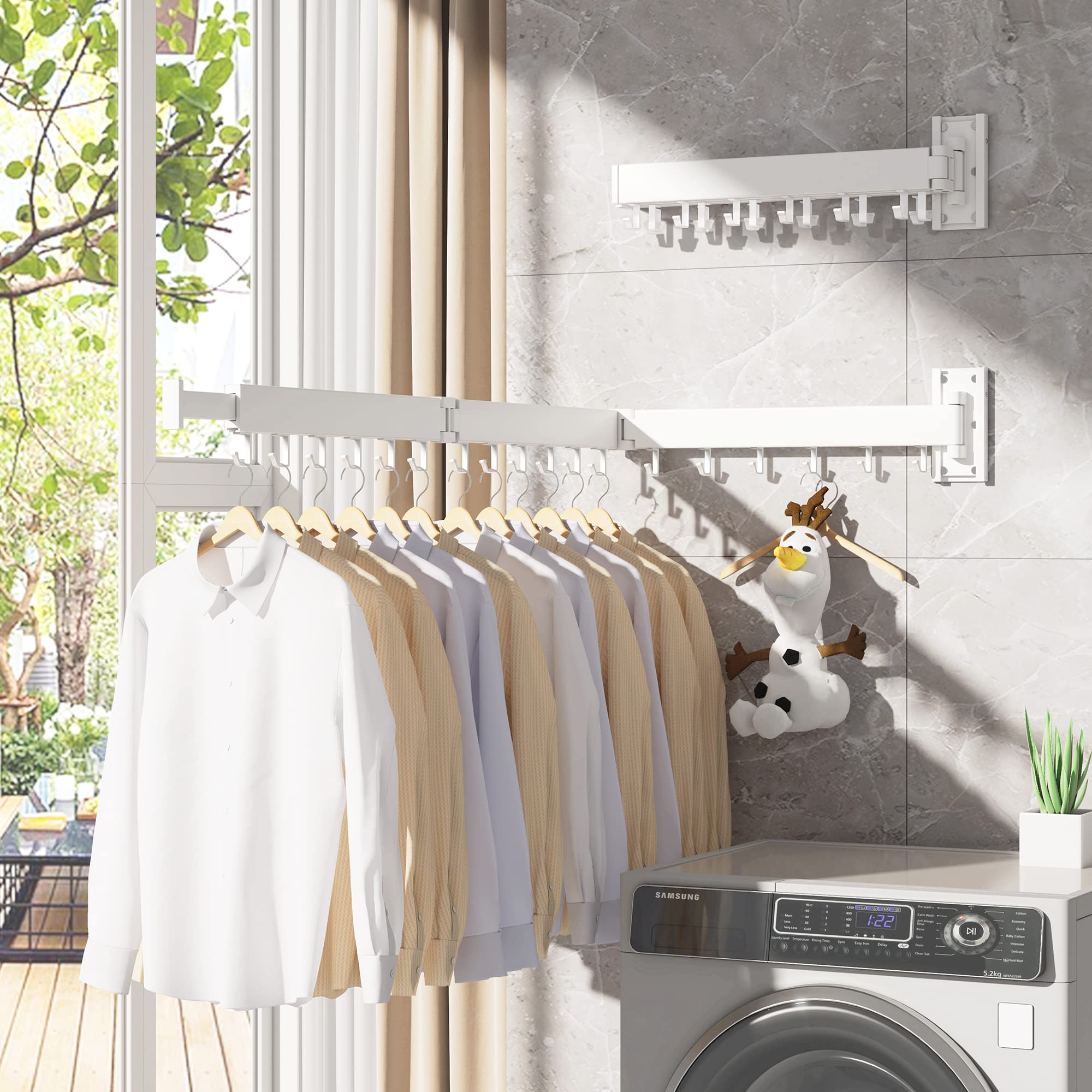 Wall Mounted Drying Rack - Foldable & Retractable for Laundry Room