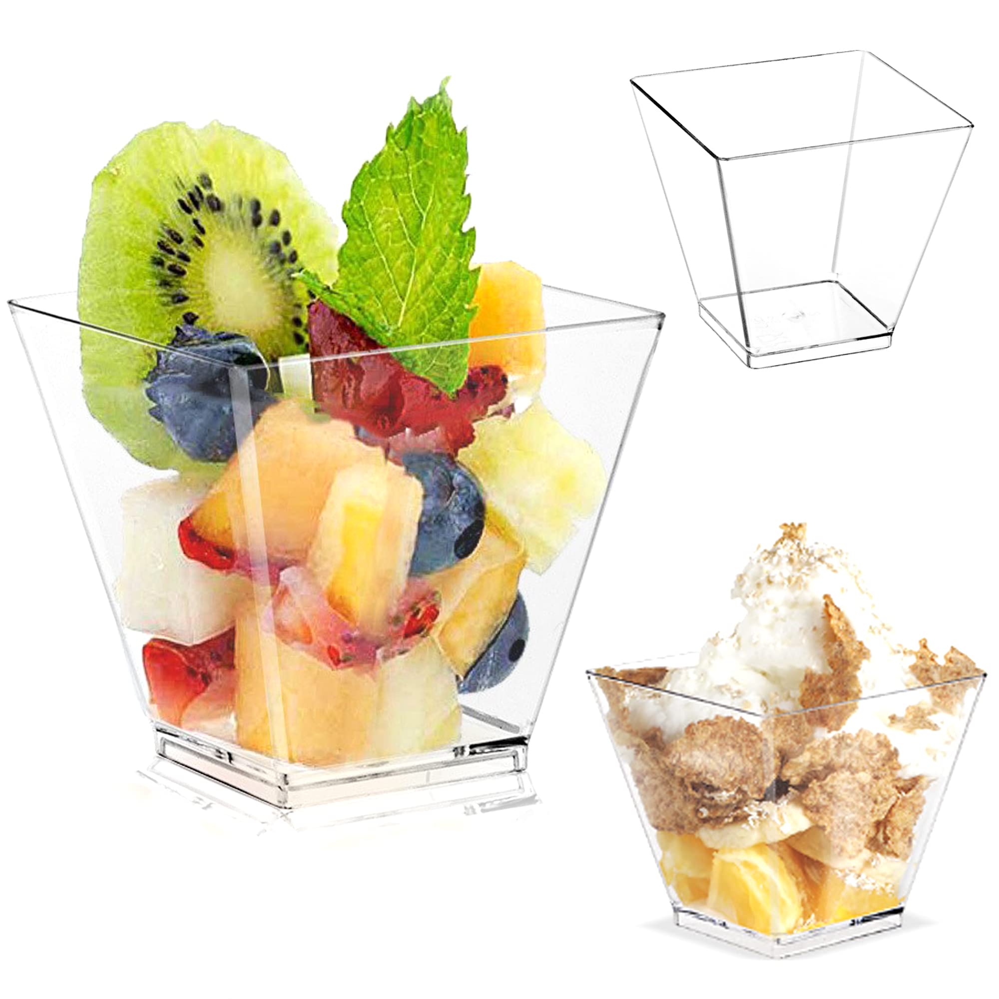 50 Pack 3.5 Oz Clear Square Plastic Mini Dessert Cups - Perfect for Chocolate Mousse, Parfaits, Appetizers, Dessert Samplers & Shot Glasses - Ideal for Parties, Catering & Bakery Display