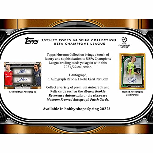 2021-22 Topps UEFA Champions League Museum Collection Soccer Trading Cards - 1 Pack with 8 Cards Including 1 Autograph - Perfect for Soccer Fans & Collectors - Great for Display, Gifts, and Investment