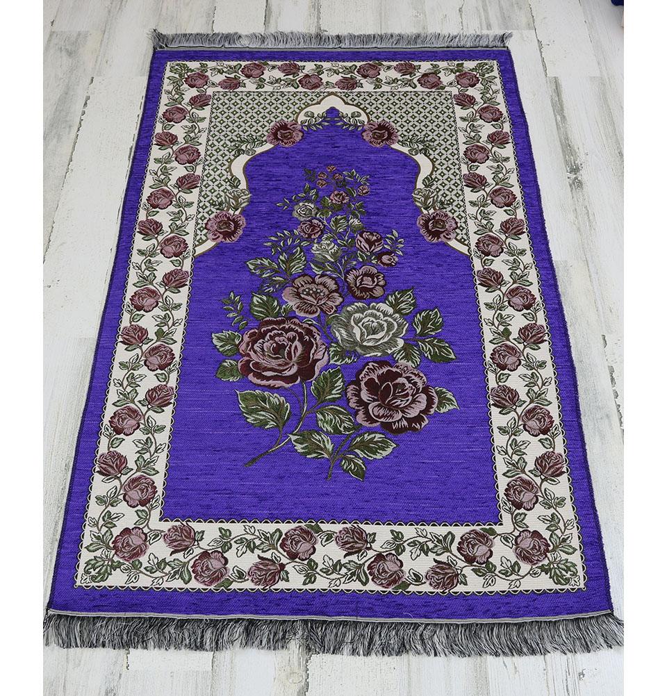Premium Chenille Embroidered Floral Rose Islamic Prayer Rug - Soft Purple Prayer Mat for Home & Mosque - Perfect for Daily Salah, Jummah & Ramadan Prayers