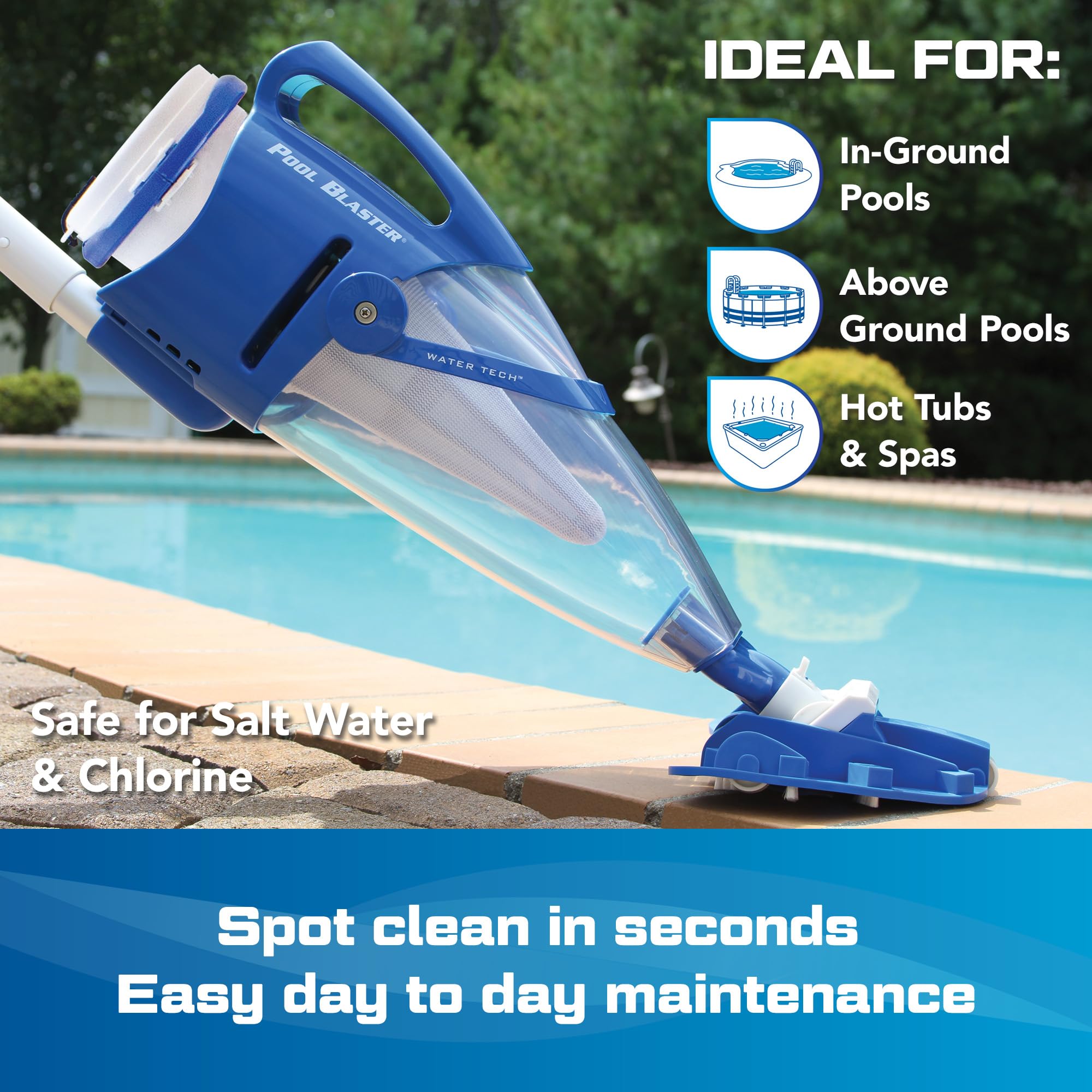 POOL BLASTER Centennial Cordless Pool Vacuum with Pole Set - XL Debris Capacity & Advanced Filtration, Handheld Rechargeable Pool Cleaner for Sand, Silt & Leaves in Inground & Above Ground Pools | Perfect for Quick Pool Maintenance & Seasonal Cleaning