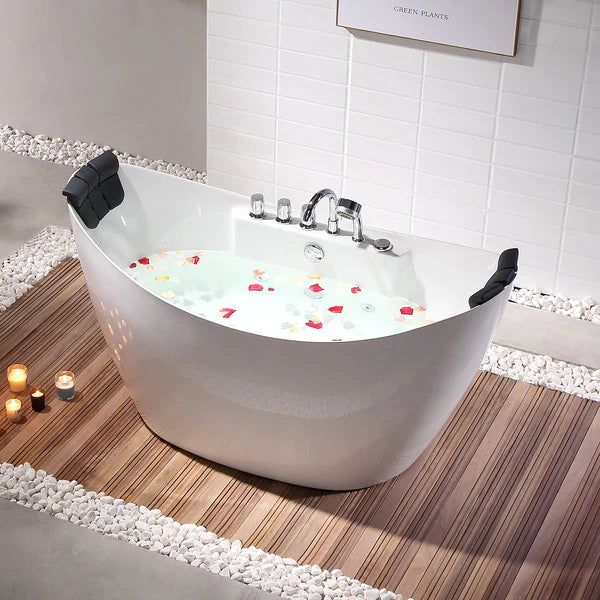 Empava 59-Inch Freestanding Oval Jetted Bathtub - White Acrylic Soaking Tub with Massage Jets (Model 59AIS11) - Perfect for Luxury Bathrooms & Spa Relaxation at Home
