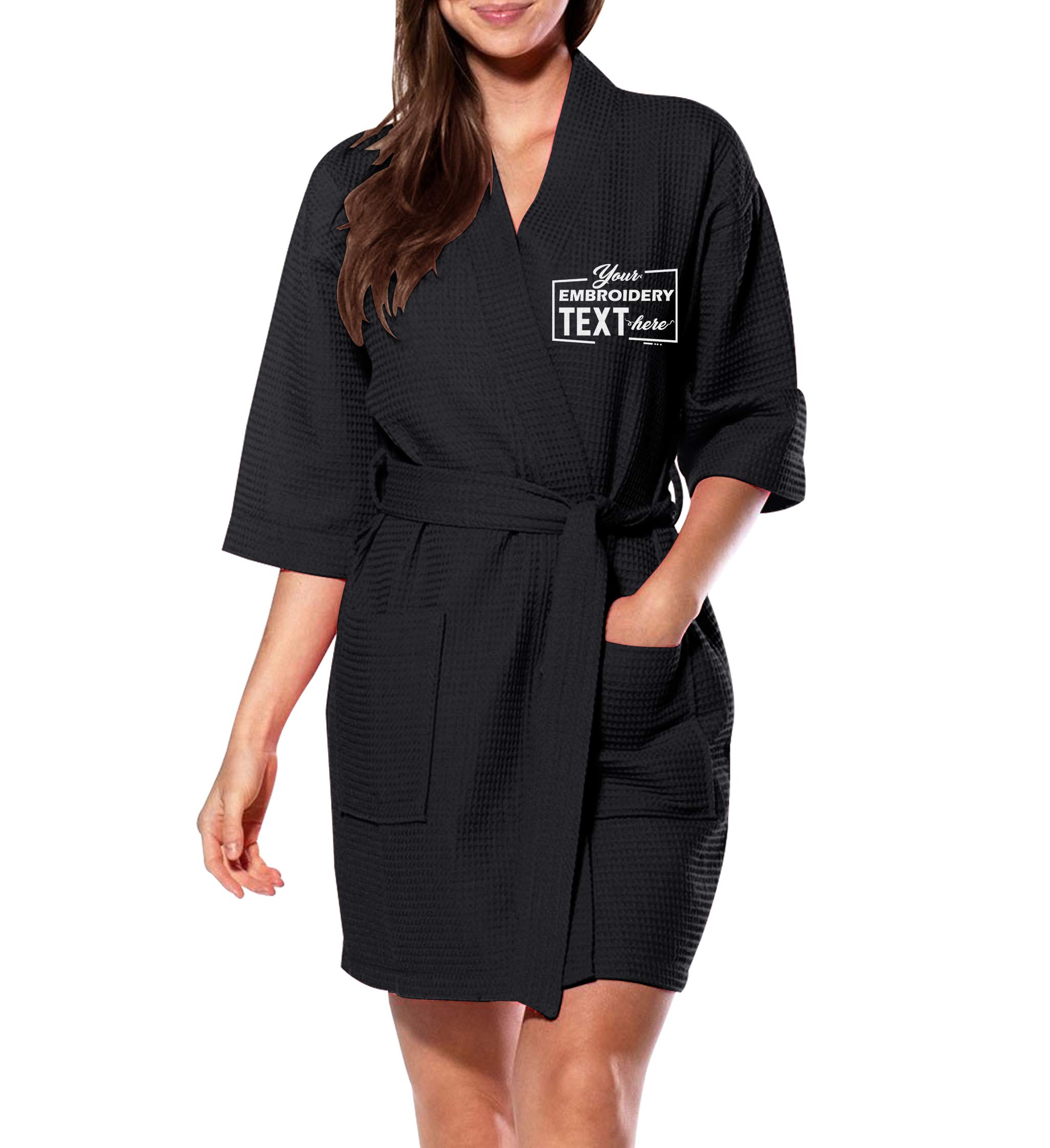 TEEAMORE Personalized Waffle Kimono Robe - Soft Bridesmaid Gift, Spa Bathrobe for Women, Wedding Getting Ready Robe, Cozy Loungewear for Home & Bridal Shower